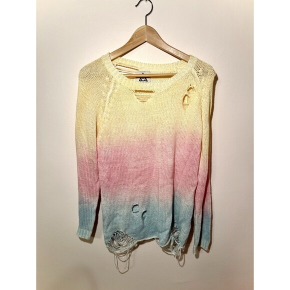 UNIF Sherbert Sweater Pink Yellow Blue Ombré Distressed Womens Size S $110 - Picture 3 of 9